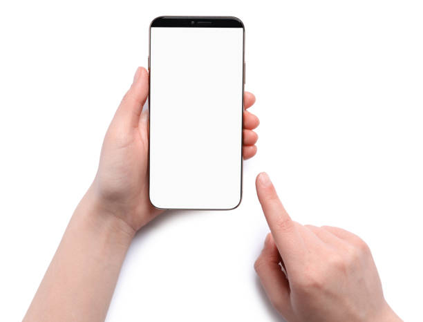 istock Woman holding smartphone with blank screen on white background. Mockup for design 1795525826
