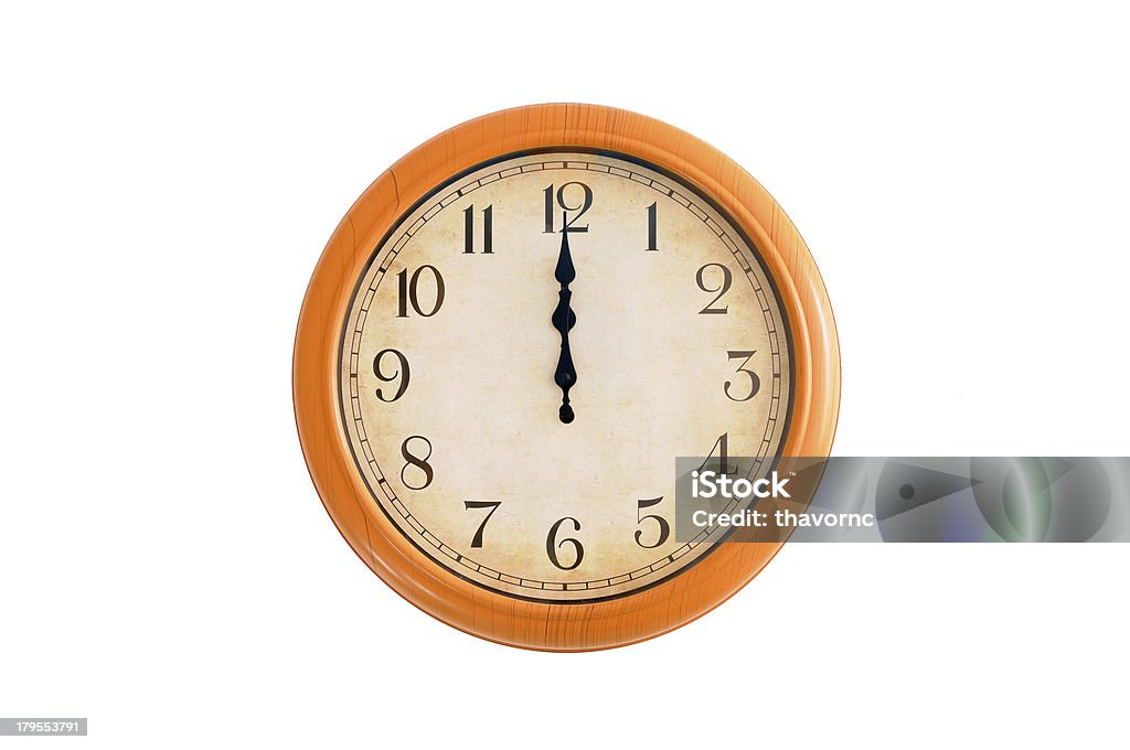 Isolierte Uhr mit 12 Uhr auf eine weiße Wand - Lizenzfrei Büro Stock-Foto