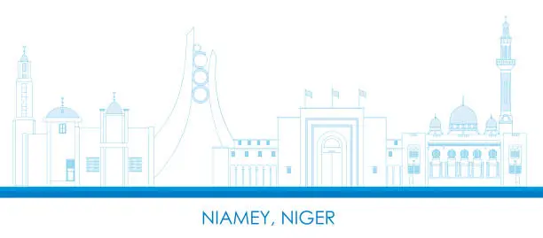 Vector illustration of Outline Skyline panorama of city of Niamey, Niger