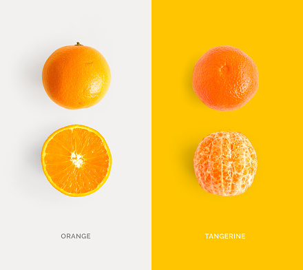 Creative layout made of tangerine and orange. Flat lay. Food concept.