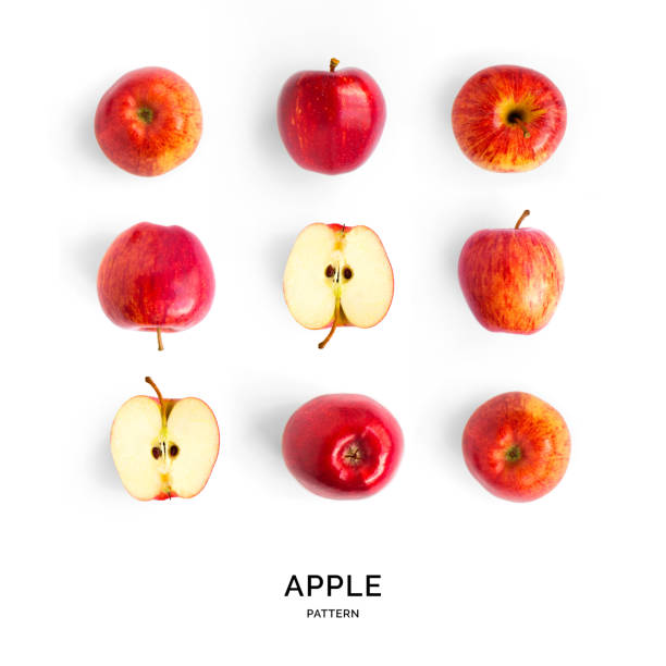 istock Seamless pattern with apples. Tropical abstract background. Red apple fruits on the white background. 1795555426