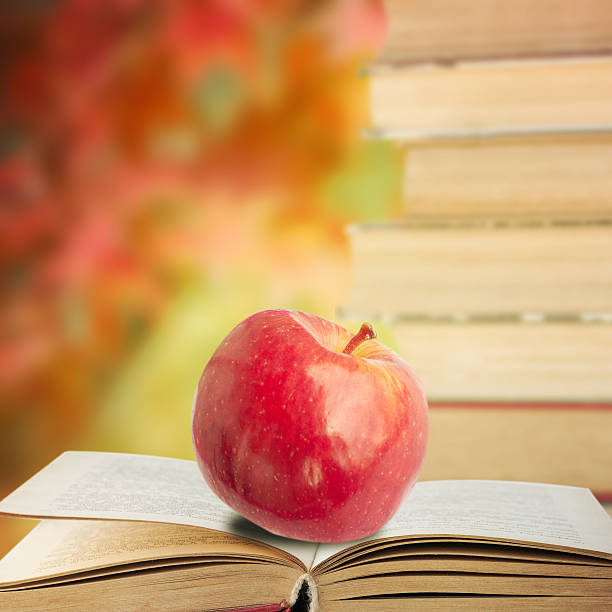 istock Red apple placed on  top of the book 179555996