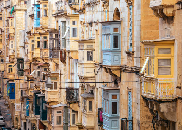 Traditional balconies in Malta stock photo