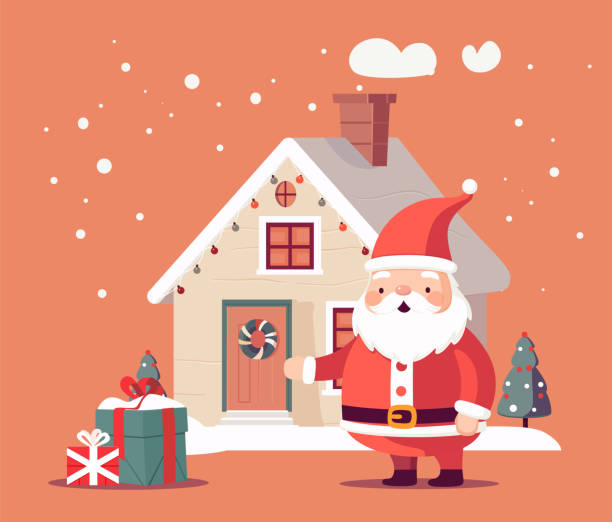 Illustration of Santa's Workshop Building and gift boxes against plaint background, Can be used For Merry Christmas Card Illustration, Banner, And Other Christmas Related Celebration Illustration of Santa's Workshop Building and gift boxes against plaint background, Can be used For Merry Christmas Card Illustration, Banner, And Other Christmas Related Celebration. houses in antarctica stock illustrations
