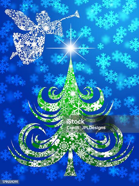 Foto de Anjo Com Trompete Sobre Árvore De Natal e mais fotos de stock de Anjo - Anjo, Azul, Comemoração - Conceito