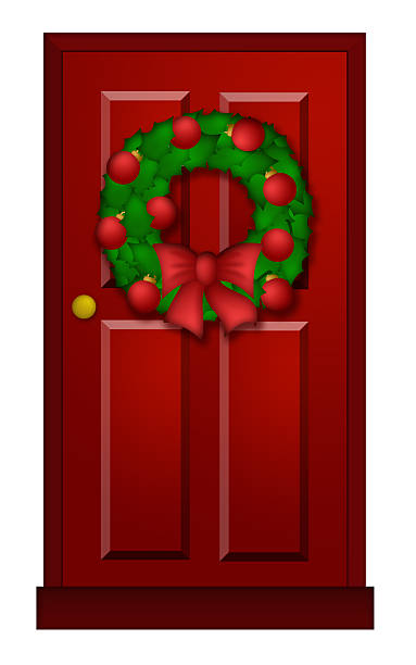 istock Red Door with Christmas Wreath Illustration 179559331