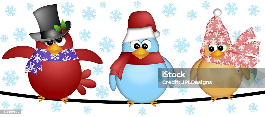 Trois Noël oiseaux sur un fil de fer Illustration - Photo de Assis libre de droits
