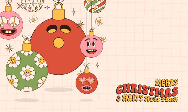 bowling Merry Christmas and Happy New Year groovy Sports greeting card. Hanging ball as a groovy Christmas ball on vibrant background. Vector illustration. bowling Merry Christmas and Happy New Year groovy Sports greeting card. Hanging ball as a groovy Christmas ball on vibrant background. Vector illustration.. lawn bowls background stock illustrations