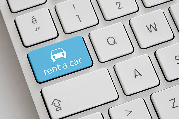 istock Rent a car blue key on a computer keyboard 179561324