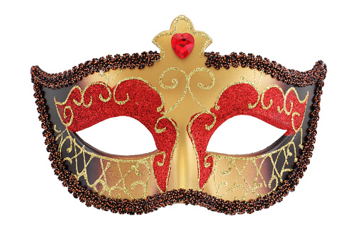 A red and gold carnival mask isolated on white with clipping path
