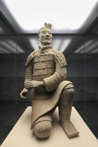 closeup of the kneeling archer of terracotta warrior