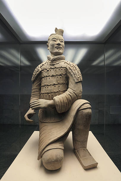 kneeling archer of terracotta warrior closeup of the kneeling archer of terracotta warrior terracotta soldiers stock pictures, royalty-free photos & images