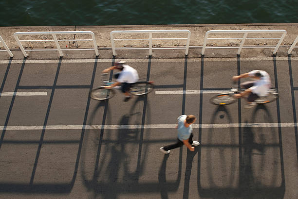 Riding bicycles along the coast.