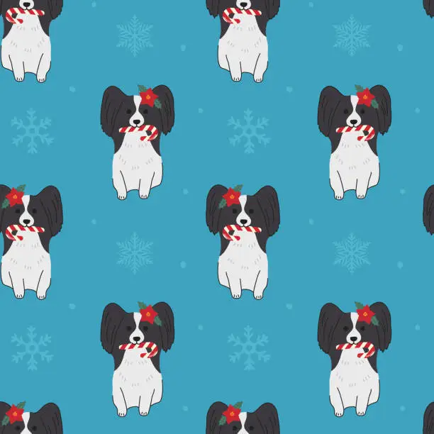 Vector illustration of Seamless pattern with Christmas Papillon in hand drawn style. Background for wrapping paper, greeting cards and seasonal designs