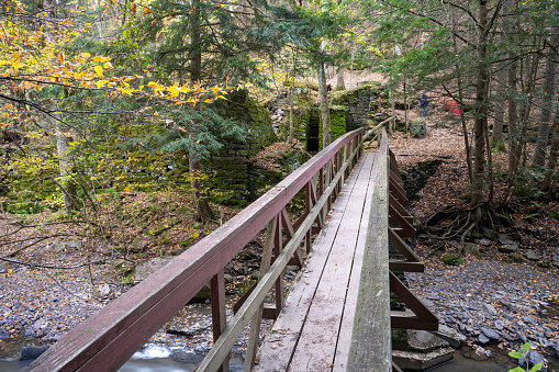 Bridge on trail to Rensselaerville Falls, New York, USA