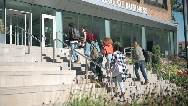 A group of students arrive at the university