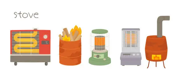 Vector illustration of A variety of stoves for warmth in the cold winter.