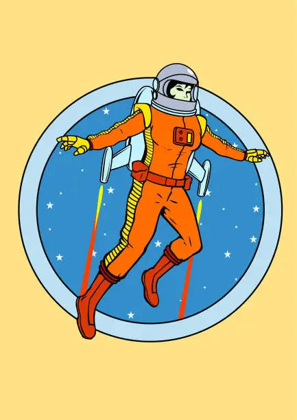 Vector illustration of Vector Retro Flying Female Astronaut Logo Stock Illustration