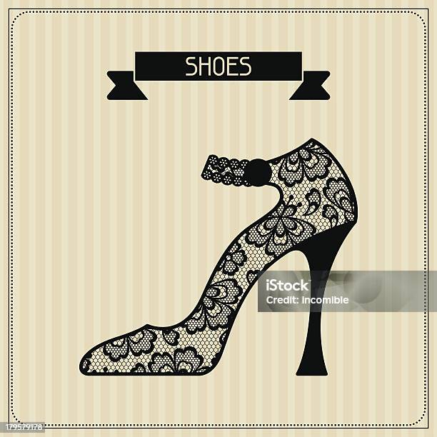 Sapatos Fundo De Renda Floral Vintage Emblema De - Arte vetorial de stock e mais imagens de Acessório