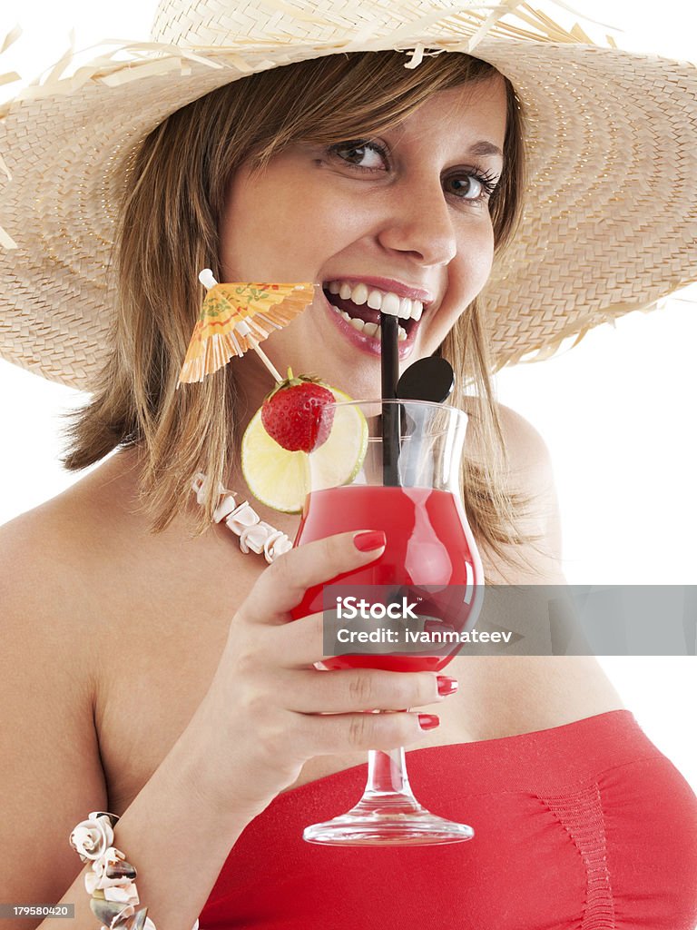 Frau mit Hut und Cocktails - Lizenzfrei Alkoholisches Getränk Stock-Foto