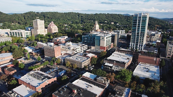Drone View of Downtown Asheville, NC