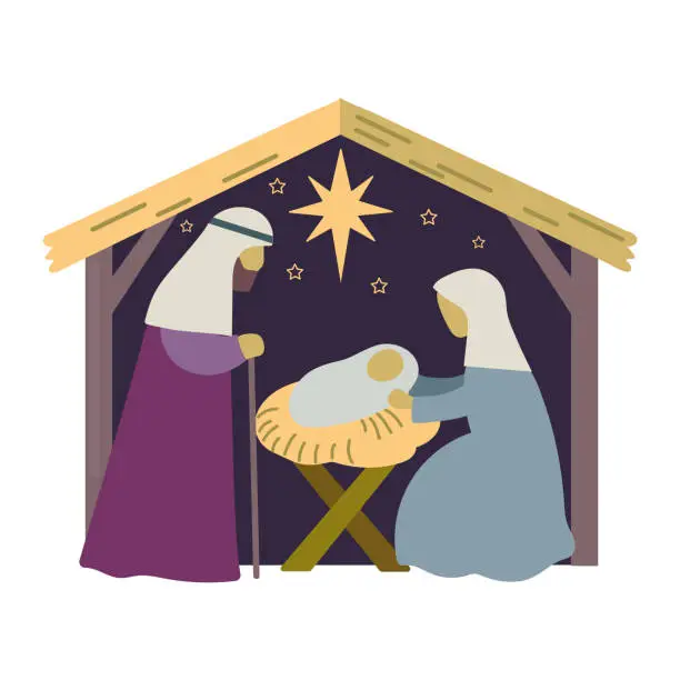 Vector illustration of Manger scenet christmas card icon clipart avatar logotype isolated vector illustration