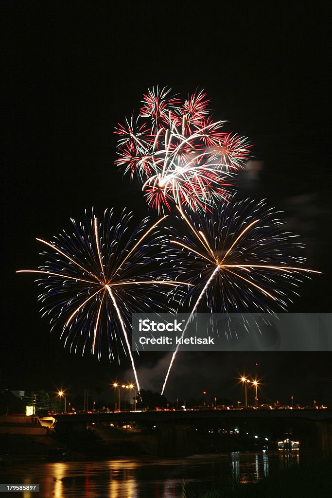 firework firework on a bridge. Anniversary Stock Photo