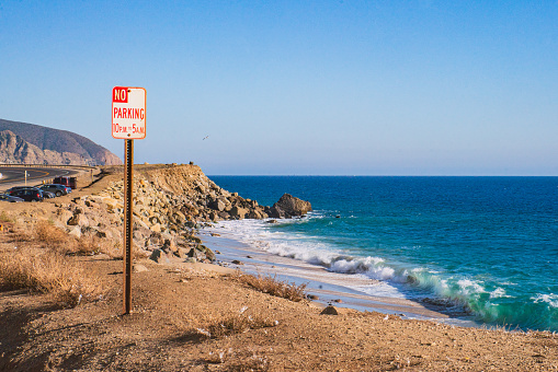 No Parking Sign along Pacific Coast Highway / California State Route 1 and the Ocean