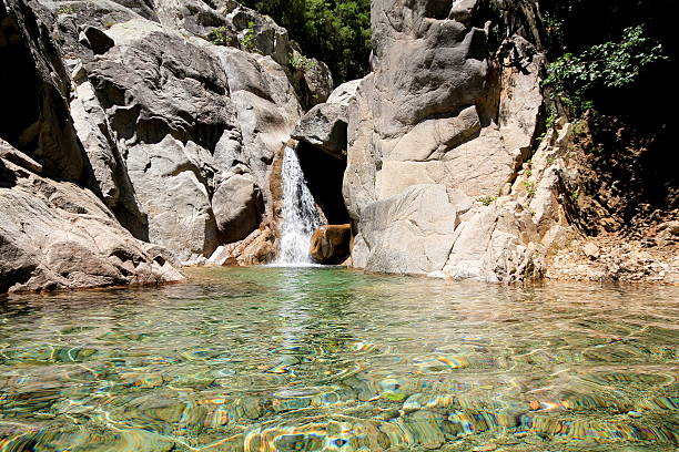 Solenzara, waterfall with a small lake stock photo