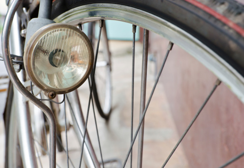 Old light retro bike closeup