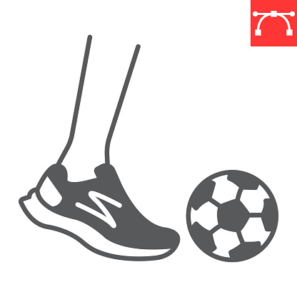Kickball glyph icon, sport and game, sport shoe with soccer ball vector icon, vector graphics, editable stroke solid sign, eps 10.
