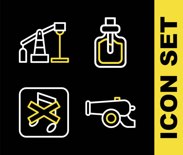 istock Set line Perfume, Ramadan cannon, Speaker mute and Oil pump or pump jack icon. Vector 1795971452
