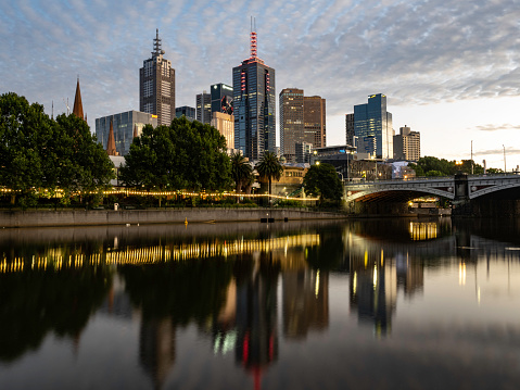 Melbourne skyline and Yarra River early morning