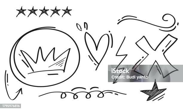Emphasis With Stars Hand Drawn Set Of Doodle Emphasis Elements Star Crown Love Arrow ...
