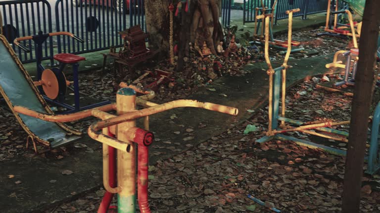 Lonely playground at abandoned school