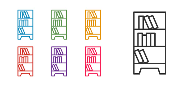 Set line Library bookshelf icon isolated on white background. Set icons colorful. Vector