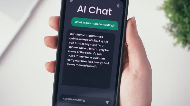 Chatting with artificial intelligence online. Writing prompt and asking GPT language model. Ai chat bot is having a conversation with human. Fictional interface.