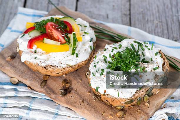 Curd And Herbs On A Roll Stock Photo - Download Image Now - Appetizer, Bread, Breakfast