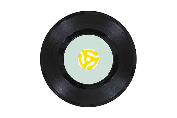 vintage amarelo disco de vinil com adaptador - number 1 audio imagens e fotografias de stock