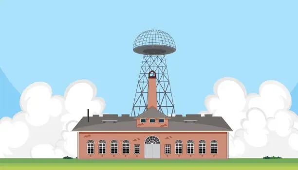 Vector illustration of Wardenclyffe Tower: A Vector Cartoon Illustration Scene