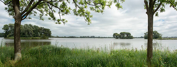 See Through panorama of islands in a man made lake created centuries ago. Typical Dutch Green Heart of Holland. One of the lowest parts of the Low Countries