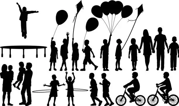 Vector illustration of Children and Parents Silhouette