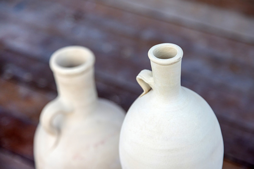 Two clay jugs at the traditional market in old Dubai, UAE