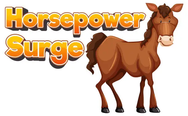 Vector illustration of Horsepower Surge: Cartoon Horse Illustration with Text Banner