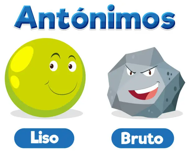 Vector illustration of Smooth and Rough: Education Antonyms in Spanish