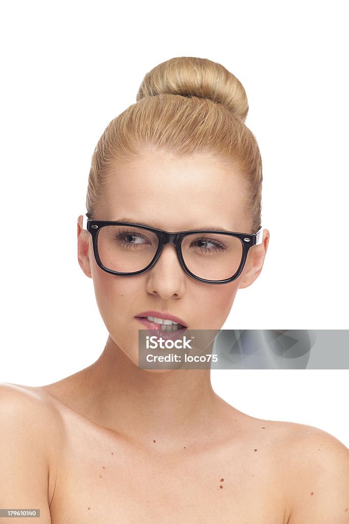 Bela jovem de óculos Morder o Lábio. - Royalty-free 20-24 Anos Foto de stock