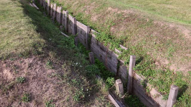 an old abandoned military trench used for defensive actions