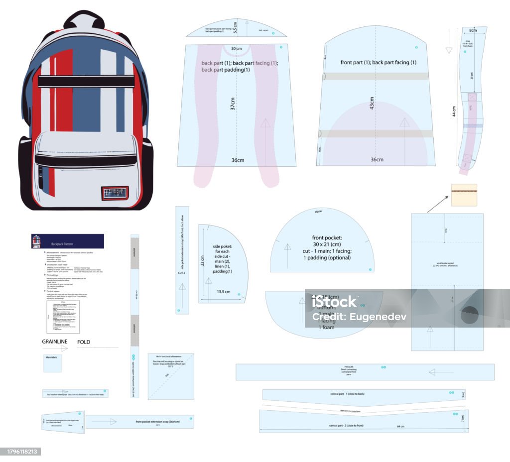 Versatile Mediumsized Backpack Sewing Pattern A Dynamic Scalable Vector ...