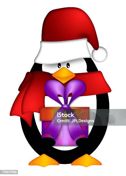 Photo libre de droit de Penguin Portant Chapeau De Père Noël Avec Présent Clipart banque d'images et plus d'images libres de droit de Cadeau