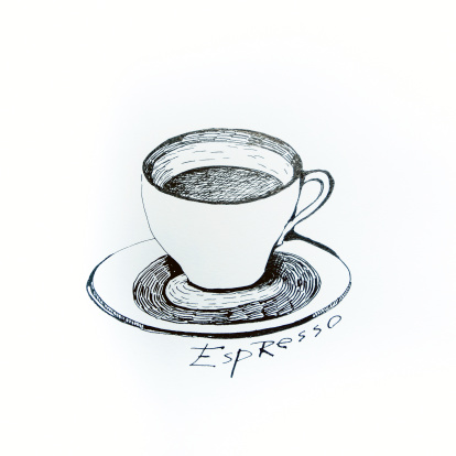 Coffee cup painted with ink on a white sheet, the inscription below - Espresso